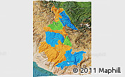 Political 3D Map of Ayacucho, satellite outside