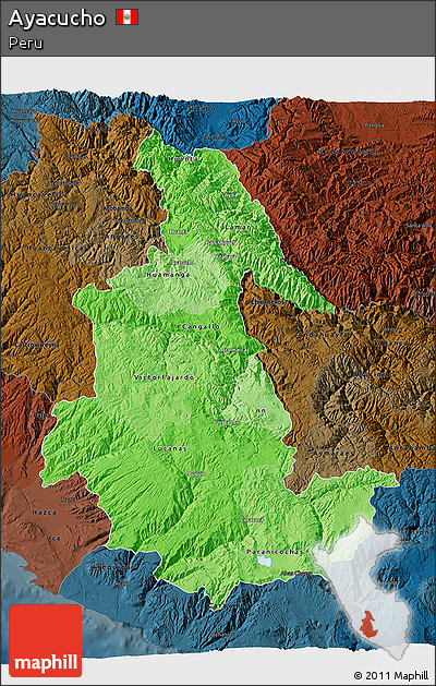 Political Shades 3D Map of Ayacucho, darken