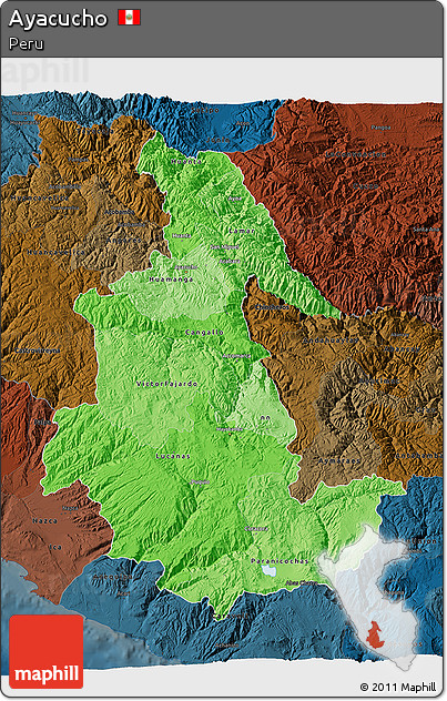Political Shades 3D Map of Ayacucho, darken