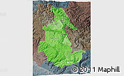 Political Shades 3D Map of Ayacucho, darken, semi-desaturated