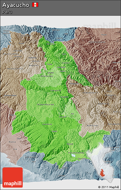 Political Shades 3D Map of Ayacucho, semi-desaturated