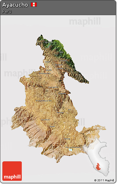 Satellite 3D Map of Ayacucho, cropped outside