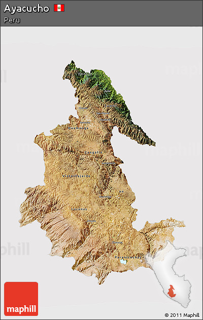 Satellite 3D Map of Ayacucho, cropped outside
