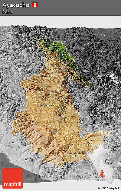 Satellite 3D Map of Ayacucho, desaturated