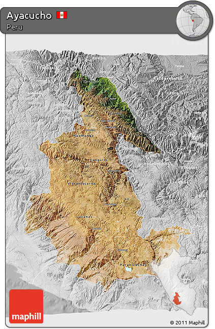 Satellite 3D Map of Ayacucho, lighten, desaturated