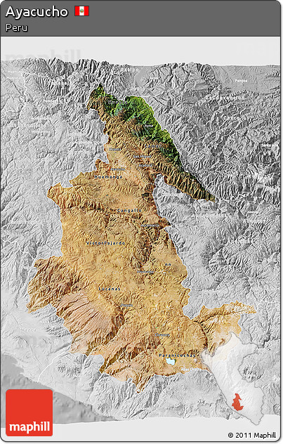 Satellite 3D Map of Ayacucho, lighten, desaturated