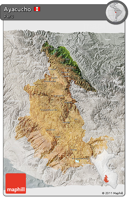 Satellite 3D Map of Ayacucho, lighten, semi-desaturated