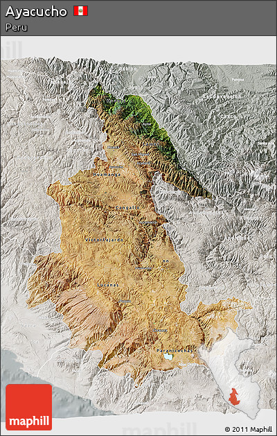 Satellite 3D Map of Ayacucho, lighten, semi-desaturated