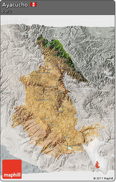 Satellite 3D Map of Ayacucho, lighten, semi-desaturated