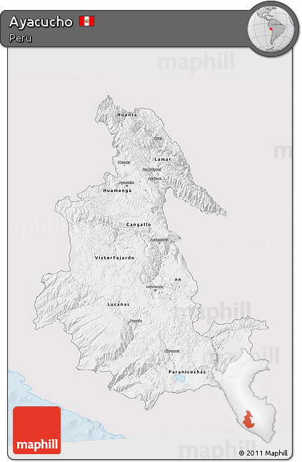 Silver Style 3D Map of Ayacucho, single color outside