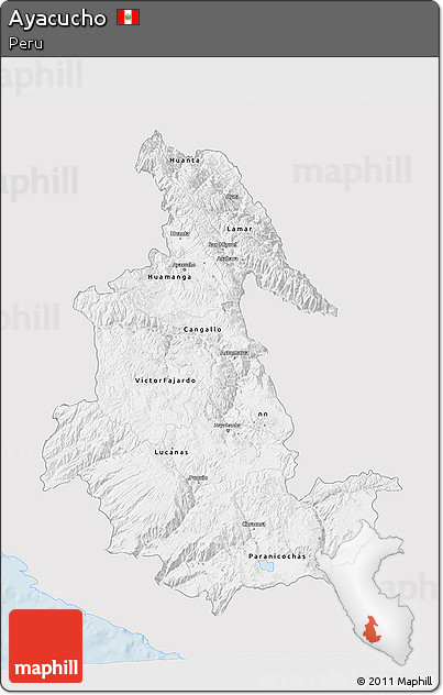 Silver Style 3D Map of Ayacucho, single color outside