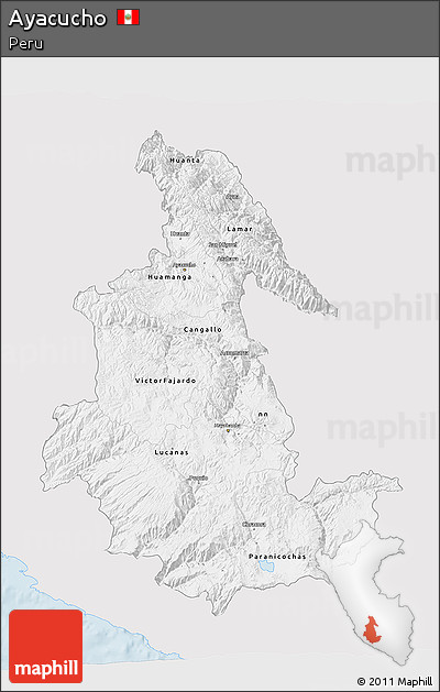 Silver Style 3D Map of Ayacucho, single color outside