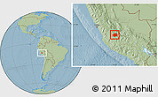 Savanna Style Location Map of Huamanga, hill shading
