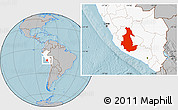 Gray Location Map of Ayacucho, highlighted country, hill shading