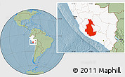 Savanna Style Location Map of Ayacucho, highlighted country, hill shading