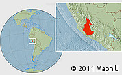 Savanna Style Location Map of Ayacucho, hill shading