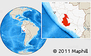 Shaded Relief Location Map of Ayacucho, highlighted country