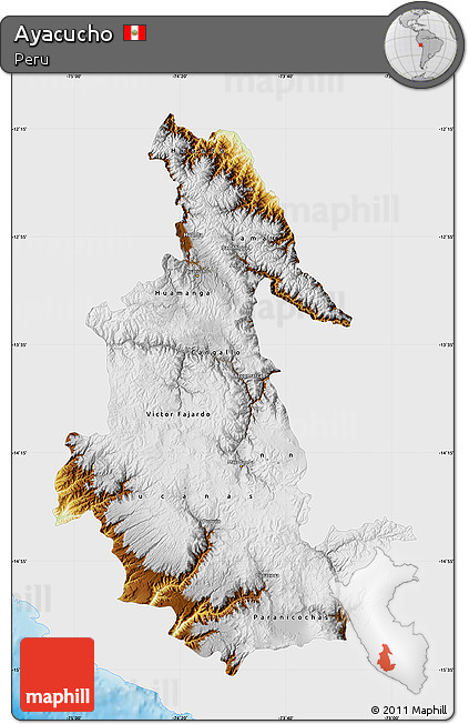 Physical Map of Ayacucho, single color outside