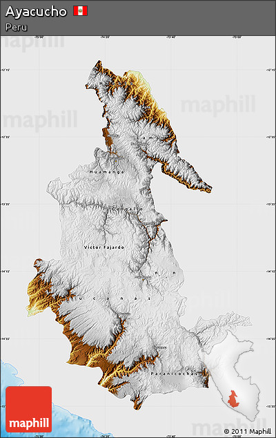 Physical Map of Ayacucho, single color outside