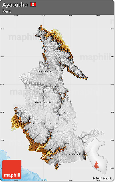 Physical Map of Ayacucho, single color outside