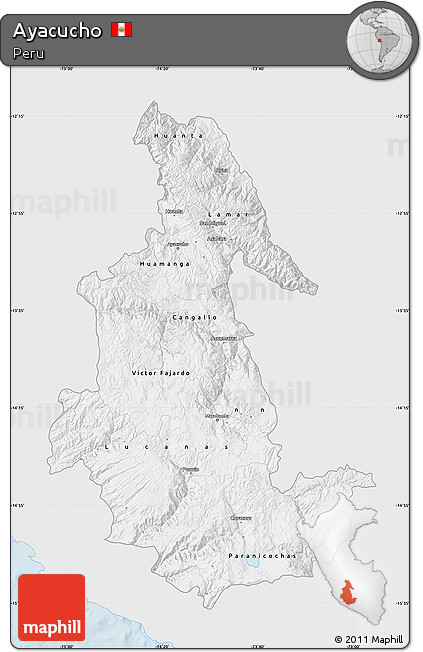 Silver Style Map of Ayacucho, single color outside