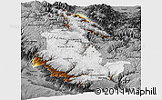 Physical Panoramic Map of Ayacucho, darken, desaturated