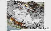Physical Panoramic Map of Ayacucho, darken, semi-desaturated