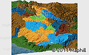 Political Panoramic Map of Ayacucho, darken