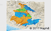 Political Panoramic Map of Ayacucho, shaded relief outside
