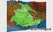 Political Shades Panoramic Map of Ayacucho, darken