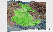 Political Shades Panoramic Map of Ayacucho, darken, semi-desaturated