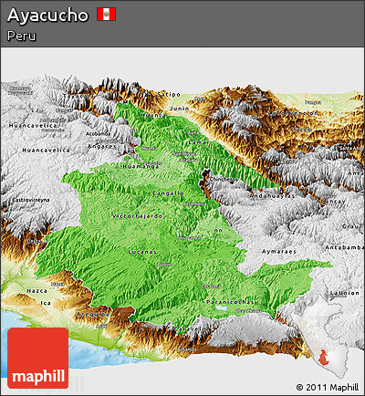 Political Shades Panoramic Map of Ayacucho, physical outside