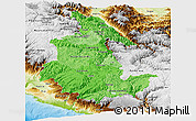 Political Shades Panoramic Map of Ayacucho, physical outside