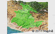 Political Shades Panoramic Map of Ayacucho, satellite outside