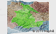 Political Shades Panoramic Map of Ayacucho, semi-desaturated