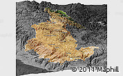 Satellite Panoramic Map of Ayacucho, darken, desaturated