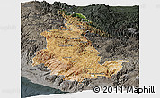 Satellite Panoramic Map of Ayacucho, darken, semi-desaturated