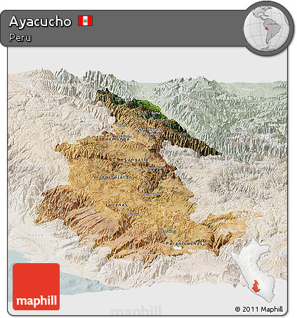 Satellite Panoramic Map of Ayacucho, lighten