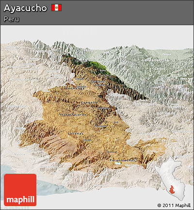 Satellite Panoramic Map of Ayacucho, lighten