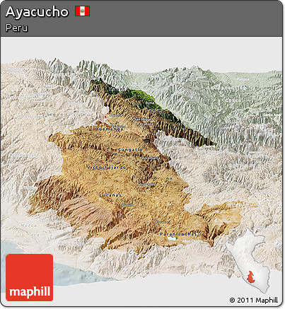Satellite Panoramic Map of Ayacucho, lighten