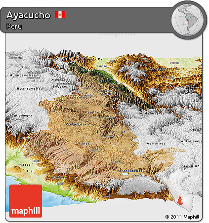 Satellite Panoramic Map of Ayacucho, physical outside