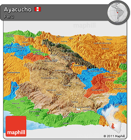 Satellite Panoramic Map of Ayacucho, political outside