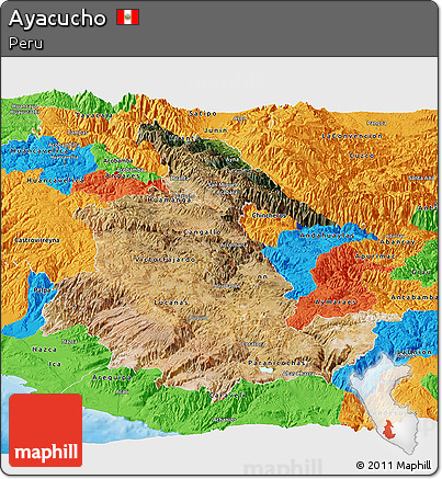 Satellite Panoramic Map of Ayacucho, political outside