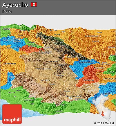 Satellite Panoramic Map of Ayacucho, political outside