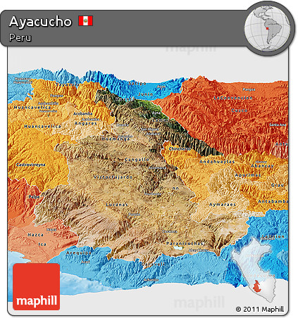 Satellite Panoramic Map of Ayacucho, political shades outside