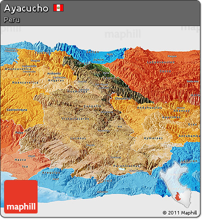 Satellite Panoramic Map of Ayacucho, political shades outside