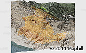 Satellite Panoramic Map of Ayacucho, semi-desaturated