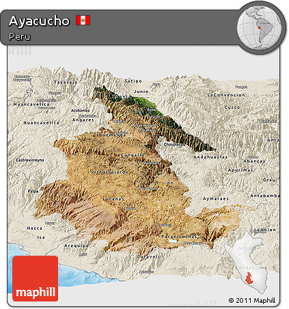 Satellite Panoramic Map of Ayacucho, shaded relief outside