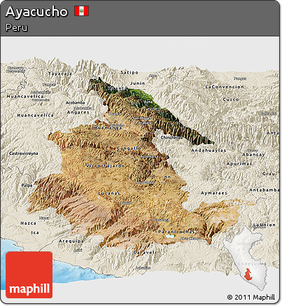 Satellite Panoramic Map of Ayacucho, shaded relief outside