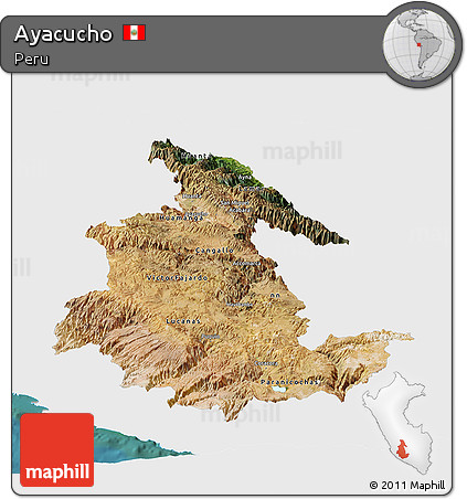 Satellite Panoramic Map of Ayacucho, single color outside